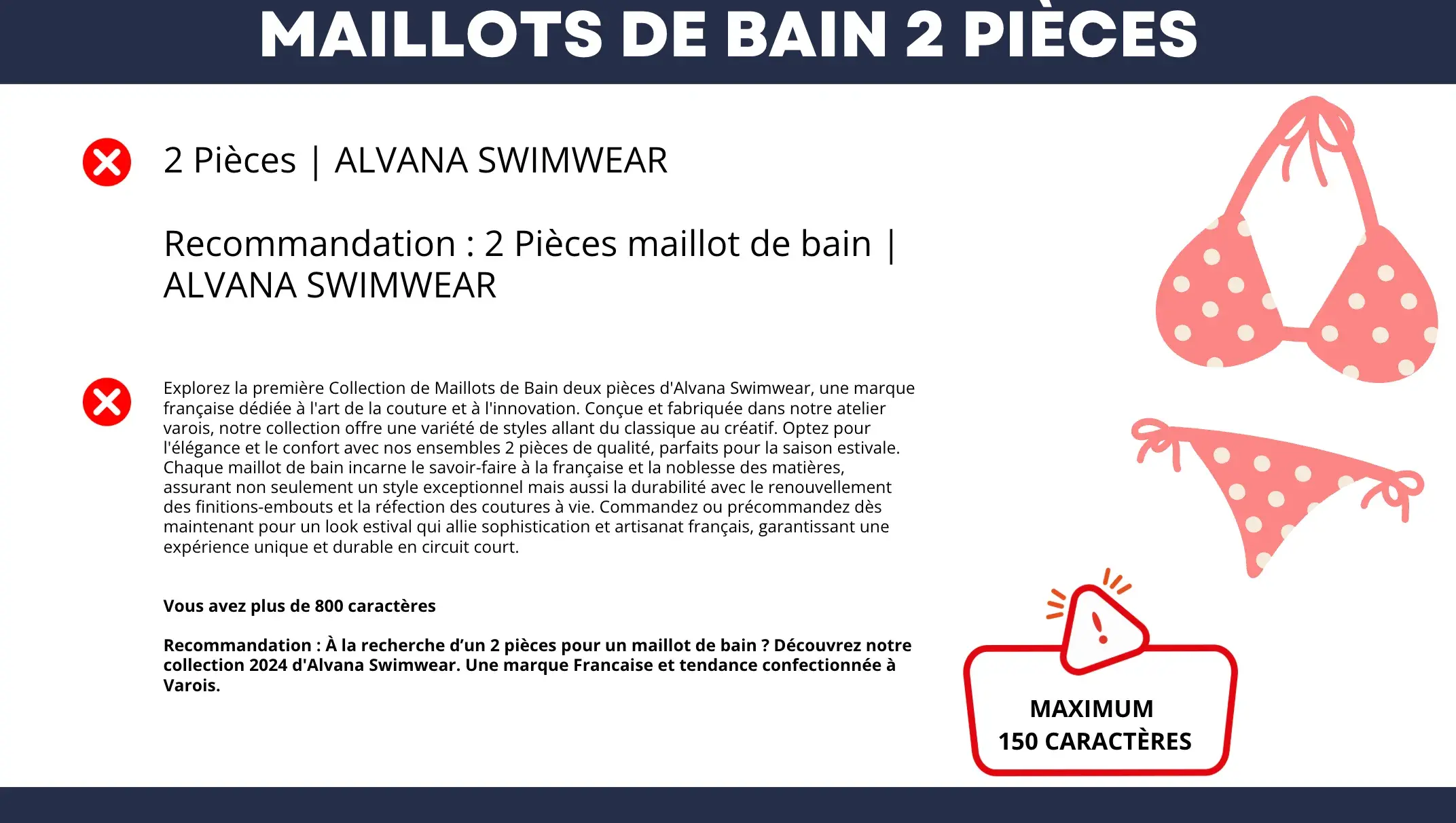 Extrait de l’audit SEO Alvana Swimwear sur la catégorie maillots de bain deux pièces