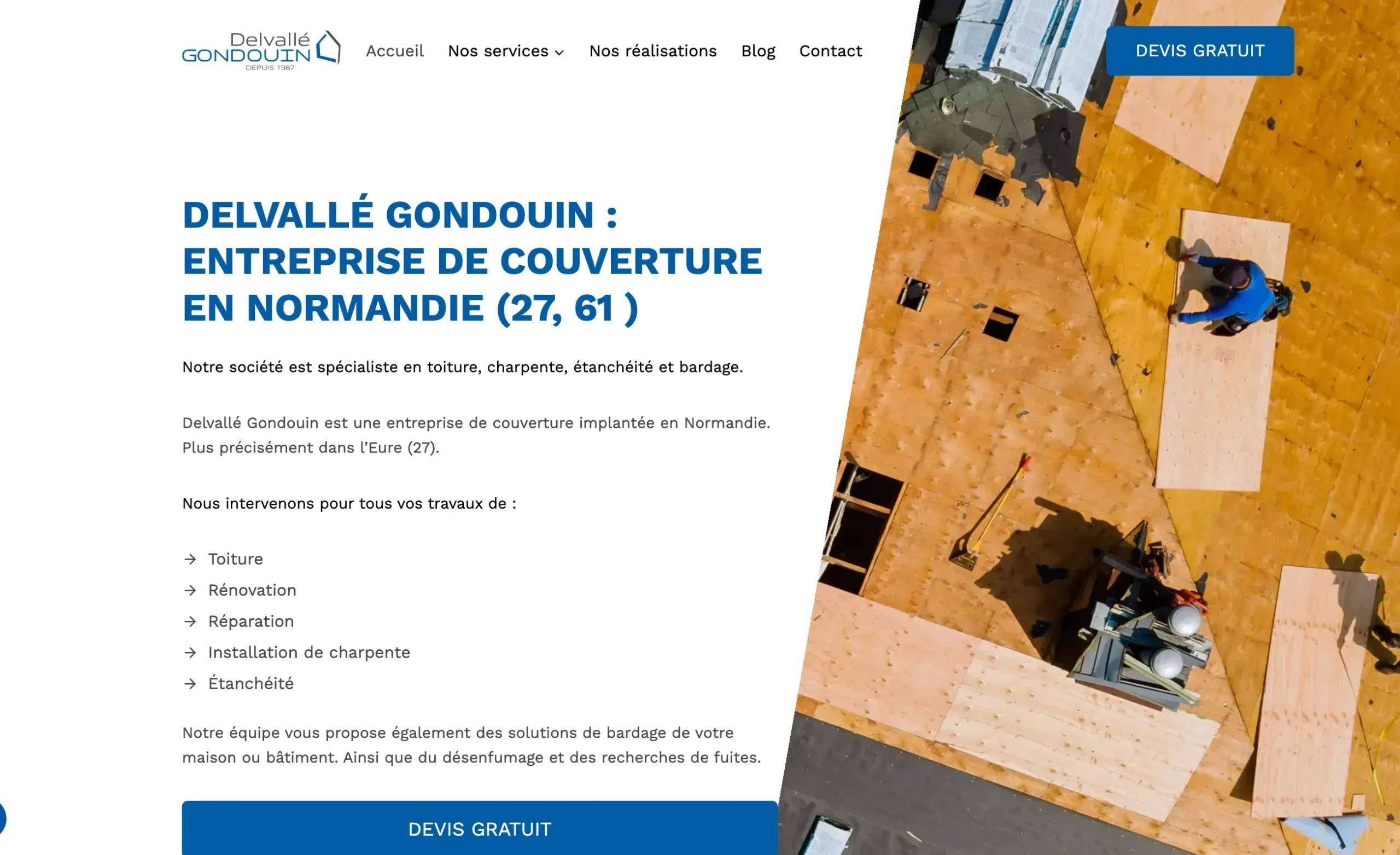 Création du site WordPress Delvallé Gondouin, couverture et charpente en Normandie