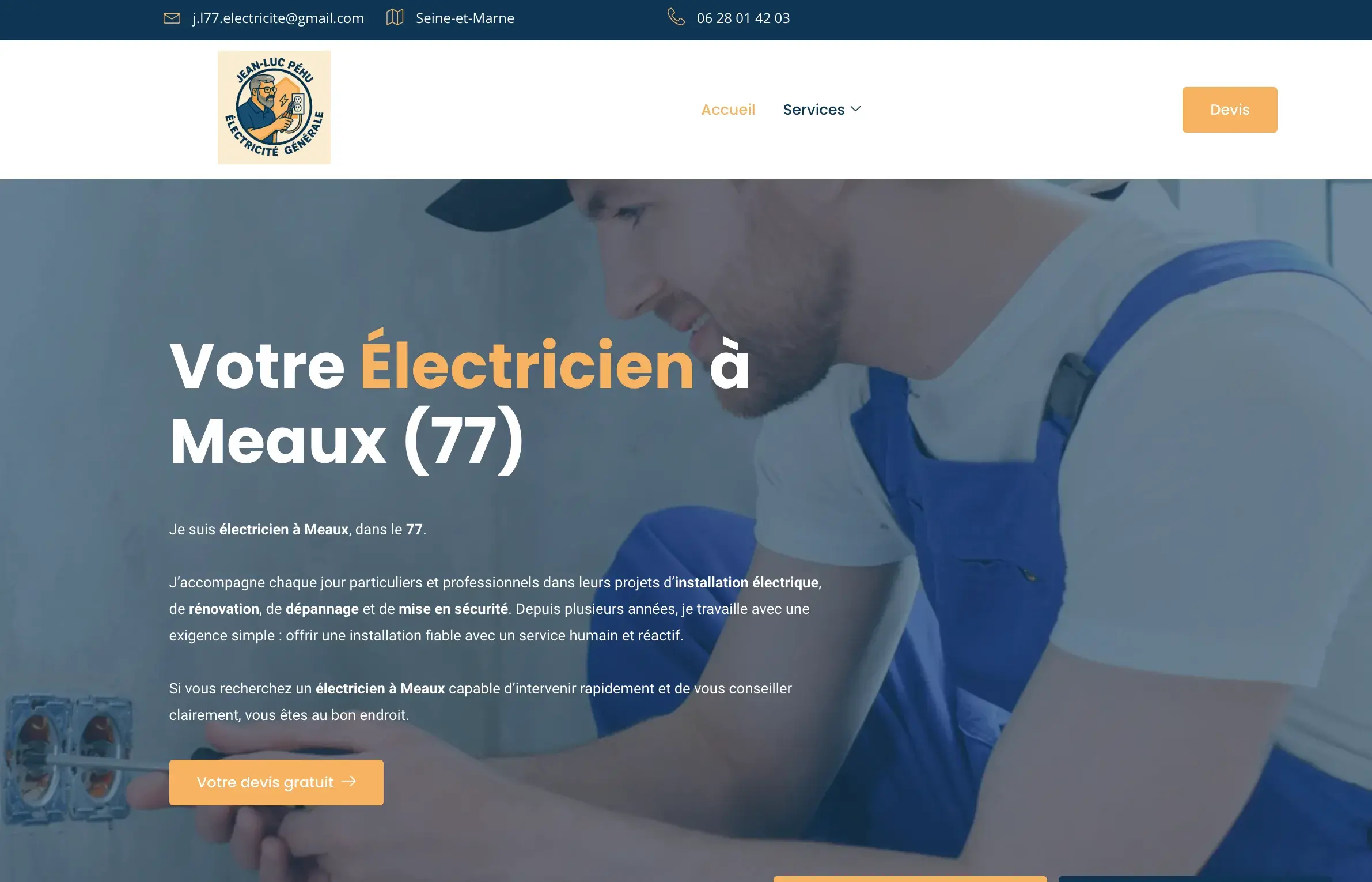 Création du site WordPress Jean-Luc Péhu, électricien à Meaux