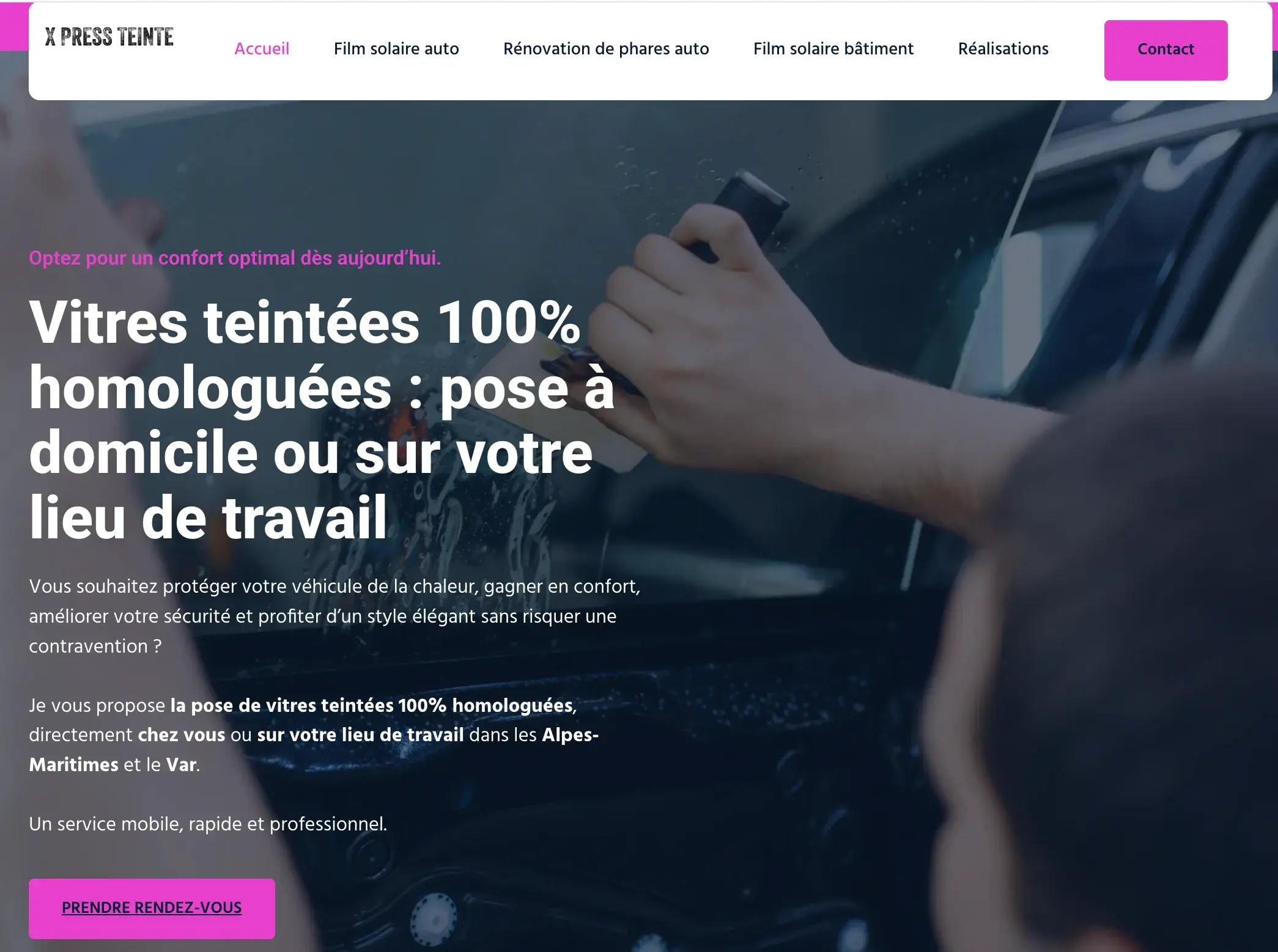 Création du site WordPress X Press Teinte, vitres teintées dans les Alpes-Maritimes et le Var