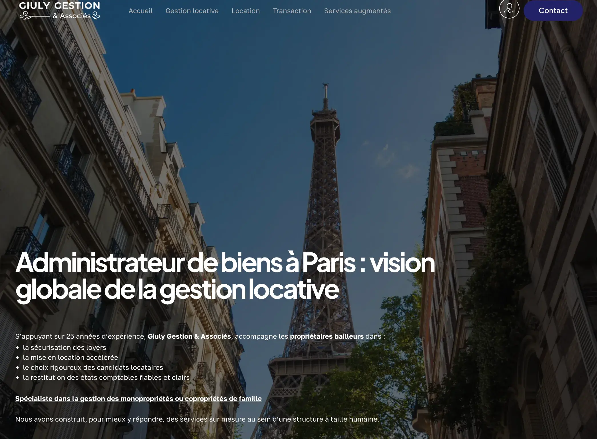 Création du site WordPress Giuly Gestion et Associés, gestion immobilière à Paris