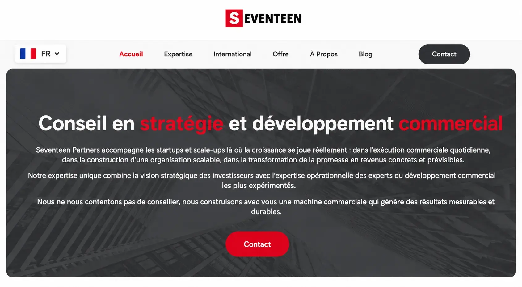Site WordPress Seventeen Partners, revenue leadership et croissance B2B
