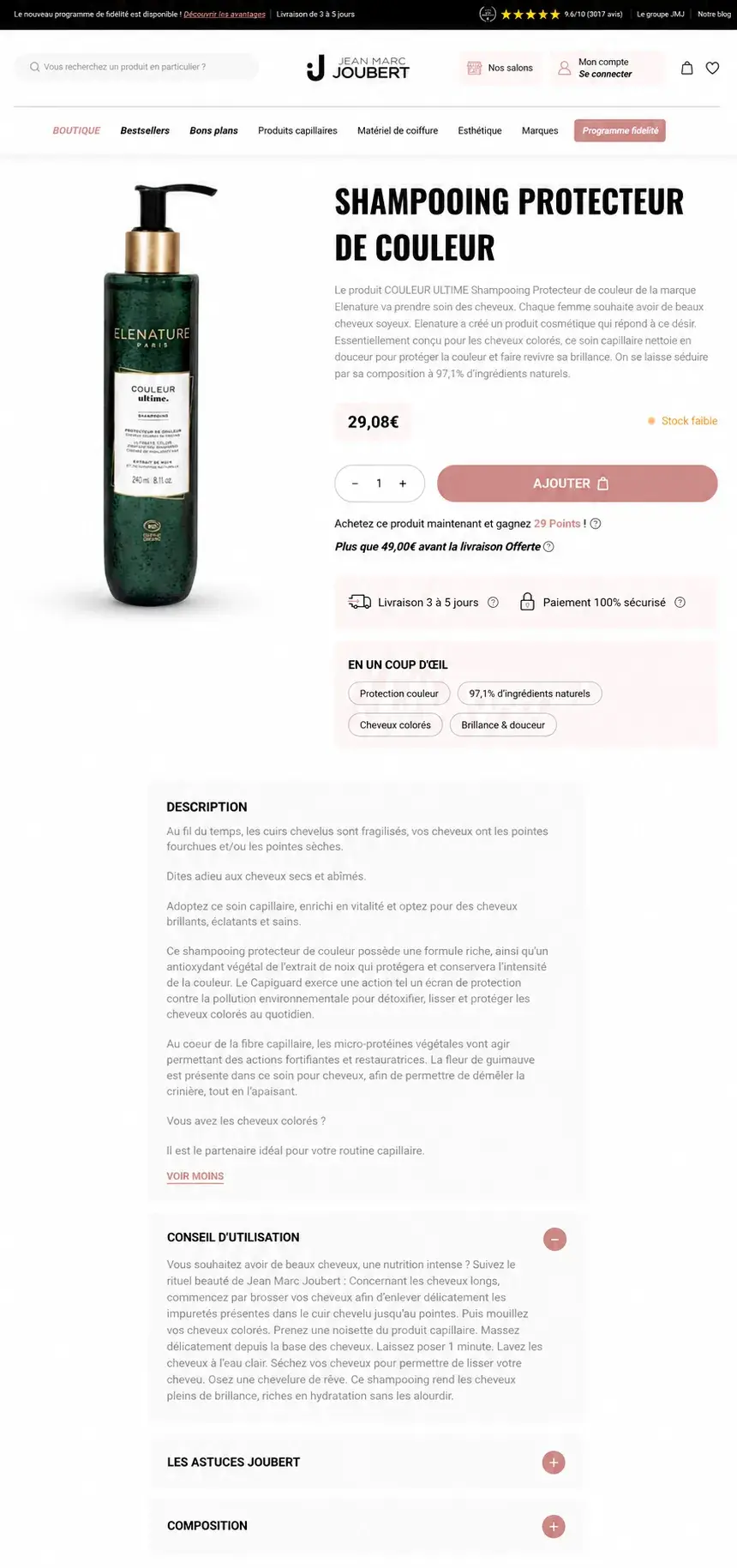 Aperçu du projet de rédaction de fiche produit Jean Marc Joubert