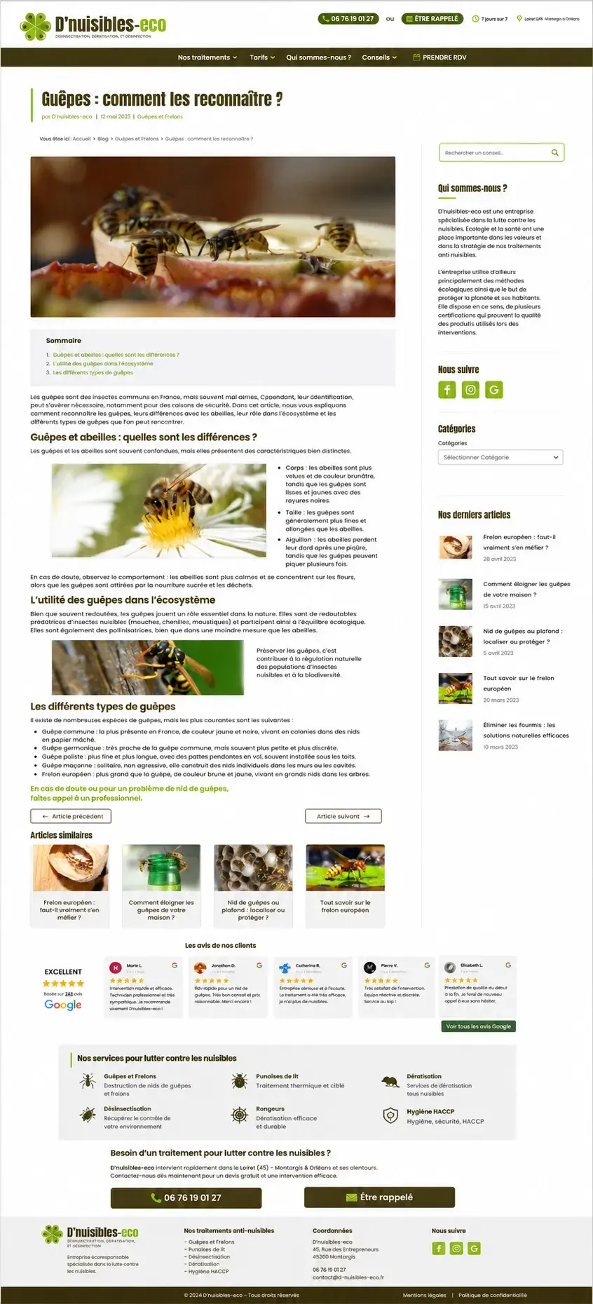 Aperçu du projet de rédaction d’articles de blog pour D’Nuisibles Eco