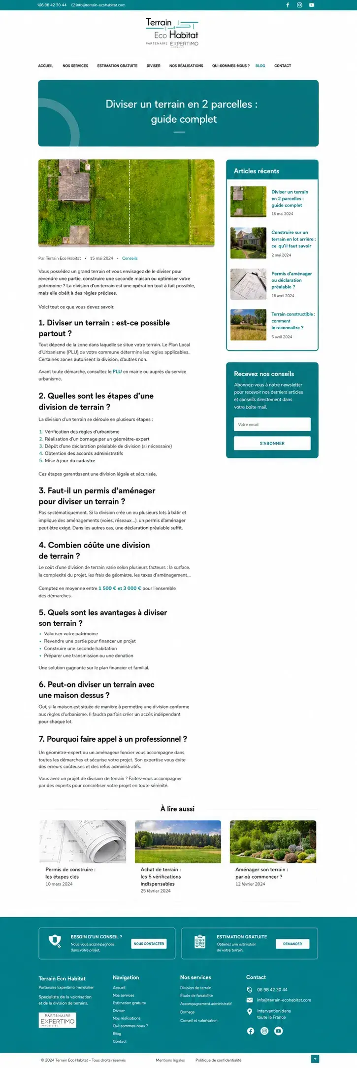 Aperçu du projet de rédaction d’article de blog pour Terrain Éco Habitat