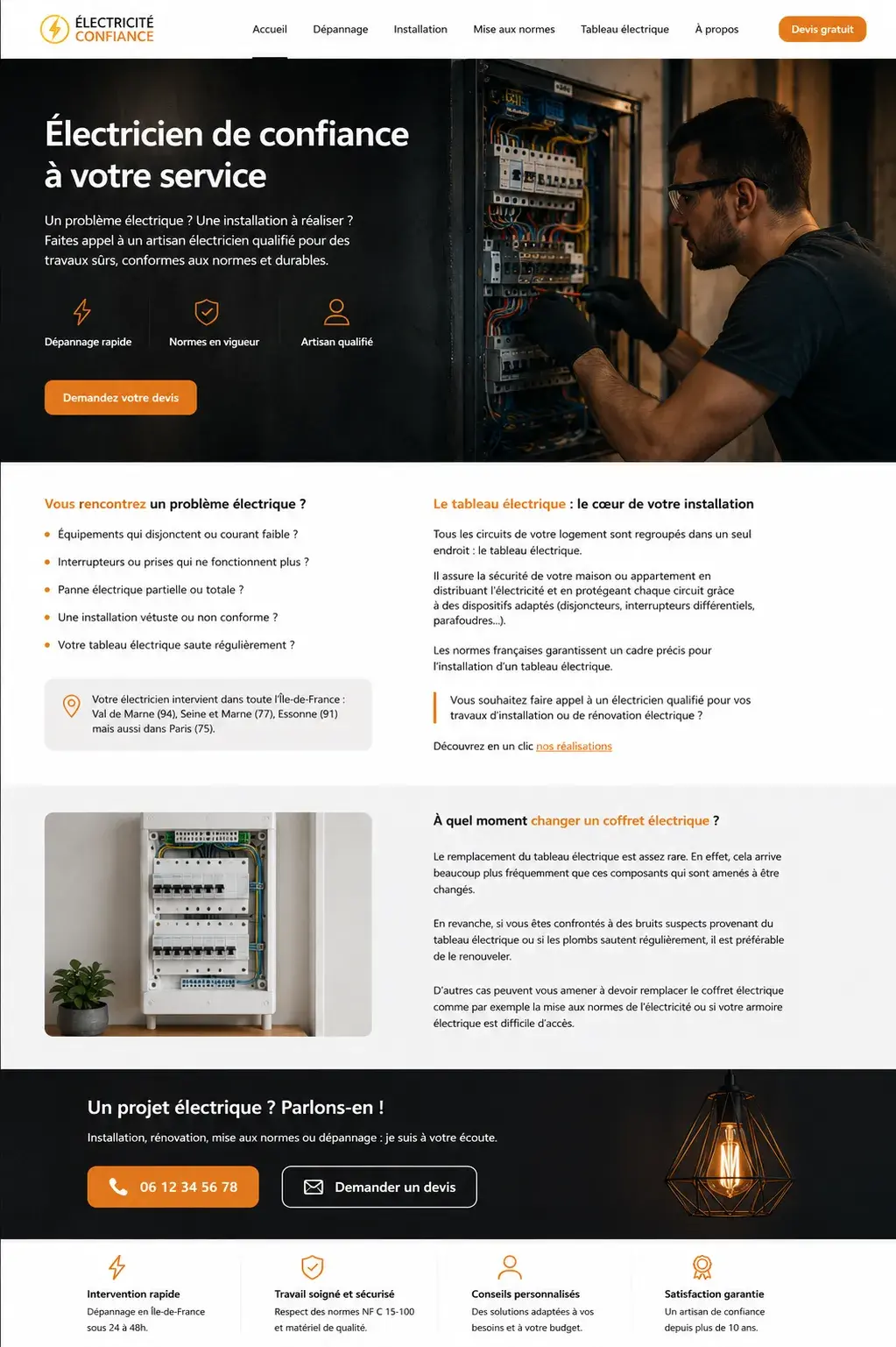 Aperçu du projet de copywriting réalisé pour Taran Électricité