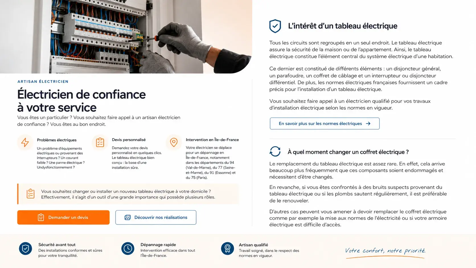 Aperçu du projet de copywriting Taran Électricité