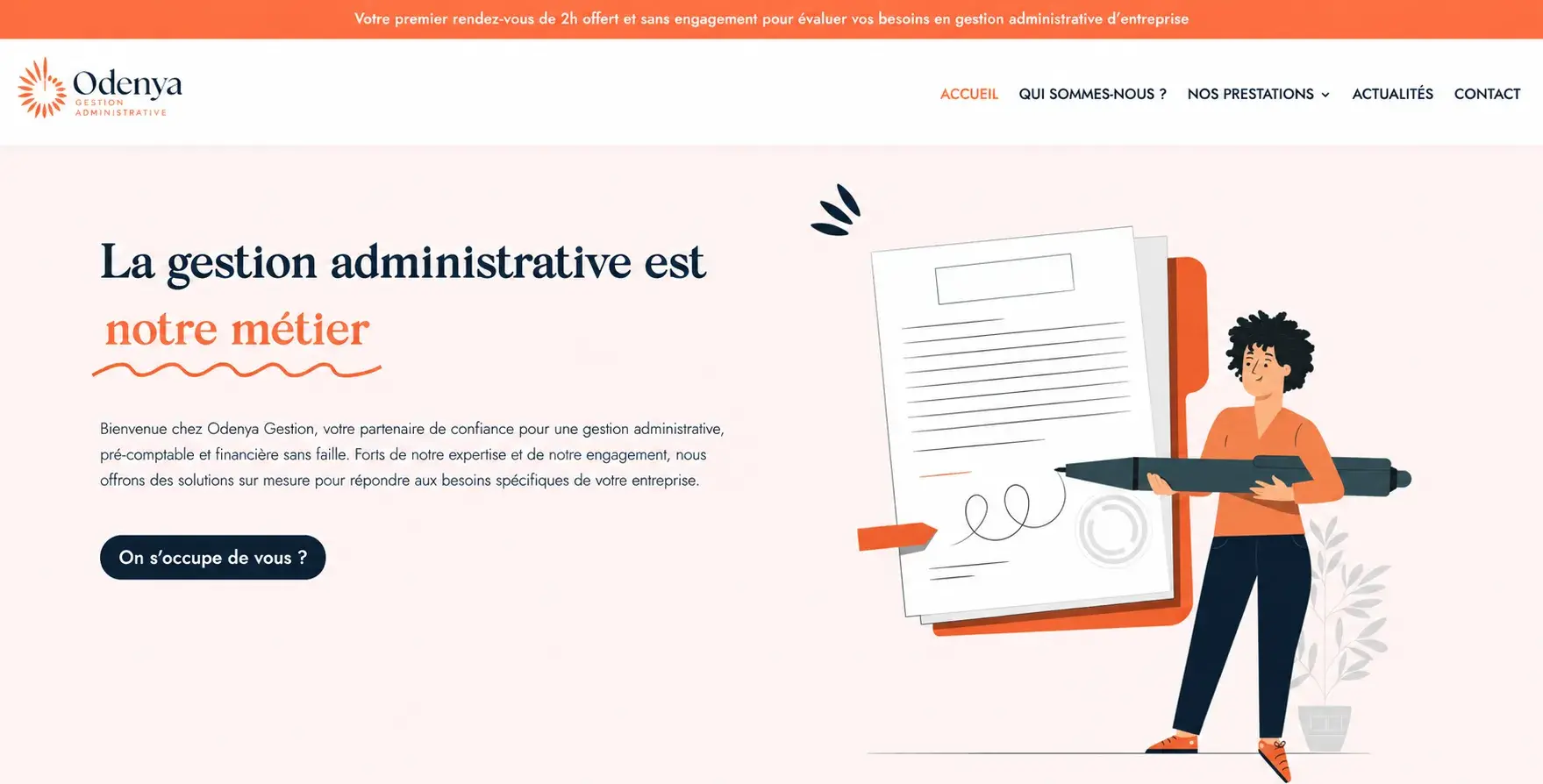 Aperçu du projet de copywriting Odenya Gestion Administrative