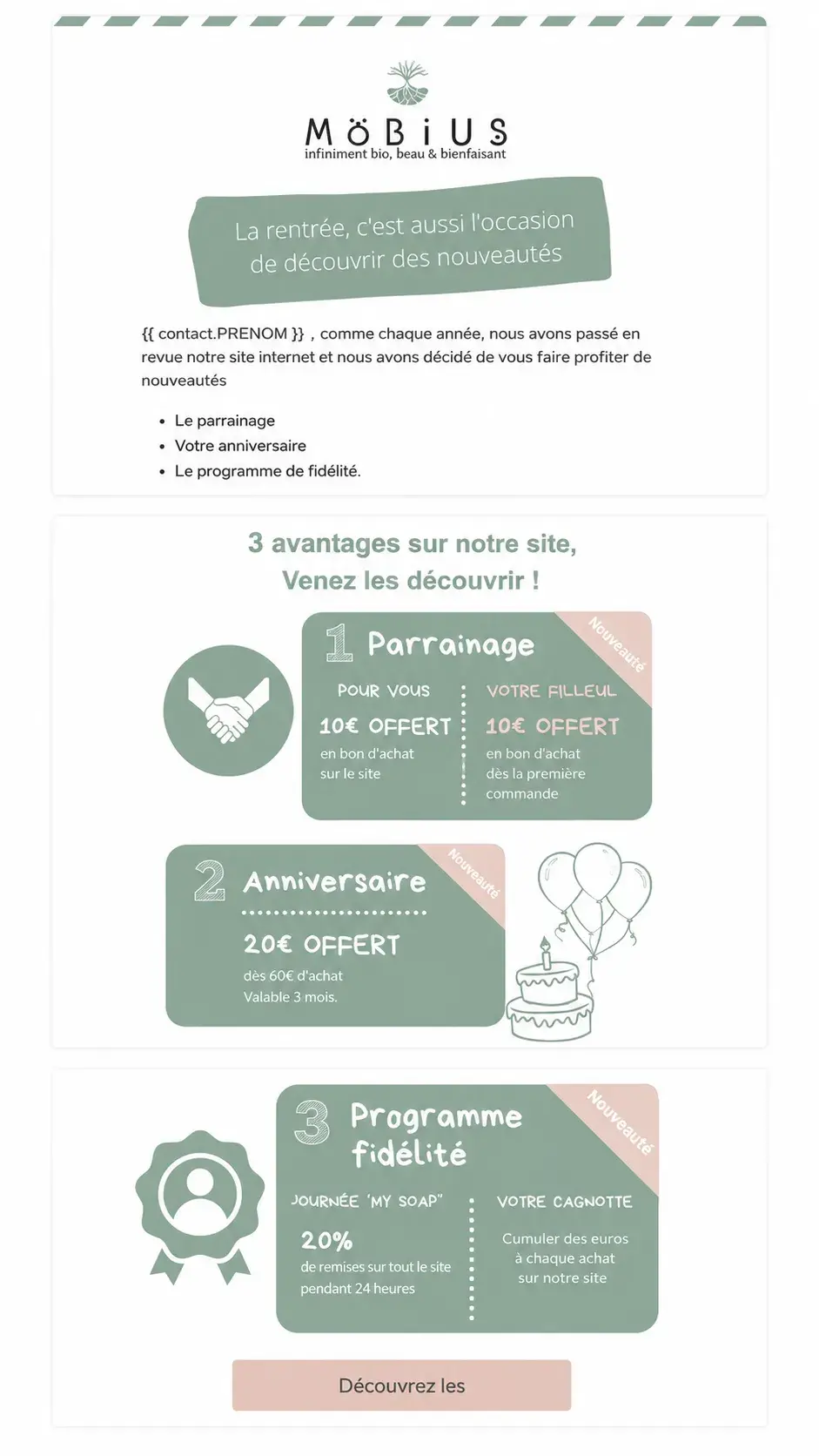 Projet newsletter MöBiUS Cosmétiques réalisé par Sandra Doucet