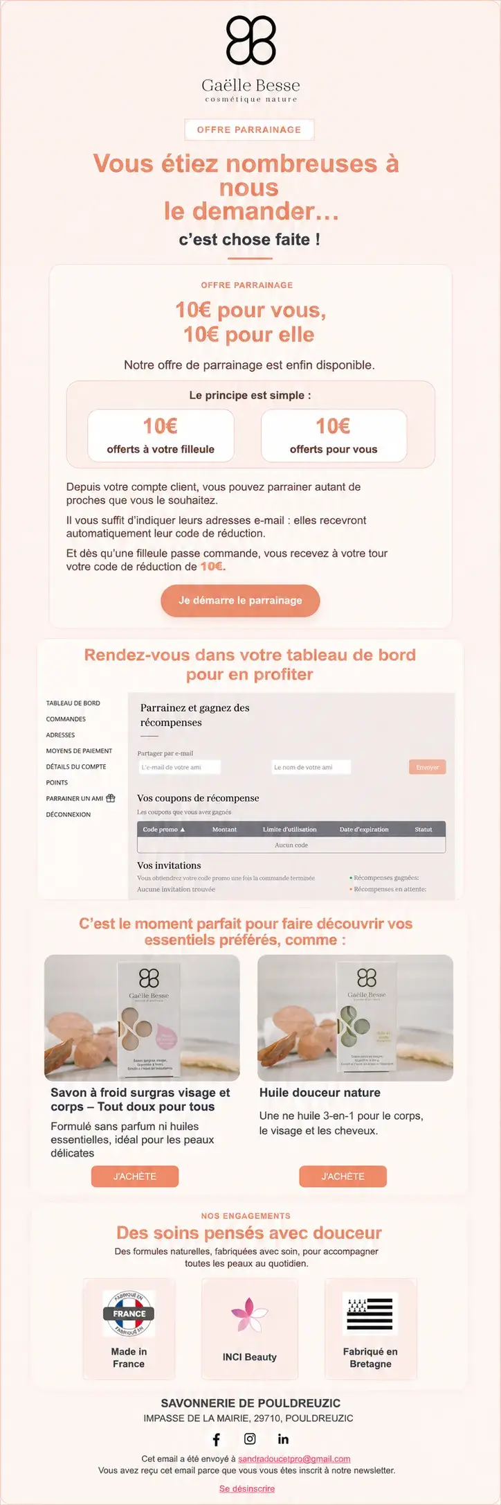 Projet newsletter Gaëlle Besse Cosmétiques réalisé par Sandra Doucet